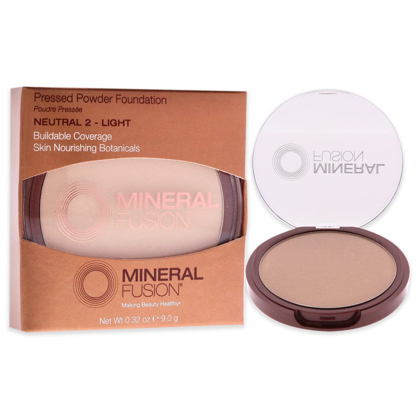 Mineral Fusion Pressed Powder Foundation, Neutral 2 - Fair/Med Skin w/Neutral Undertones, Age Defying Foundation Makeup with Matte Finish, Talc Free Face Powder, Hypoallergenic, Cruelty-Free, 0.32 Oz