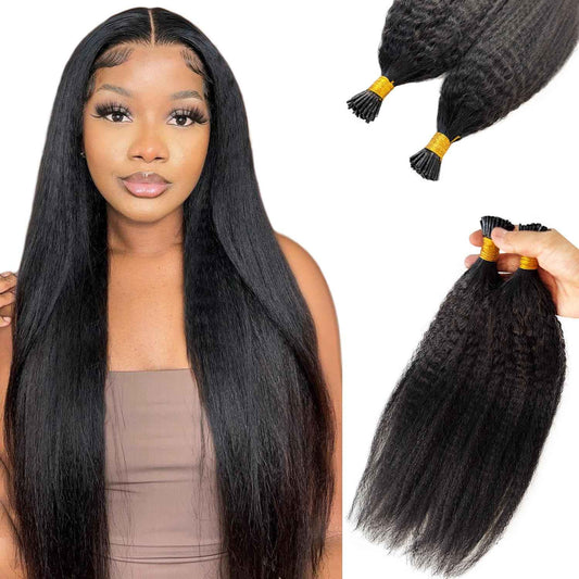 I Tip Hair Extensions Kinky Straight Cold Fusion I Tip Extension Real Human Hair Black 18 Inch Soft Keratin Tip Extensions Human Hair Kinky Straight I Tips for Black Women 50 Strands 50Grams