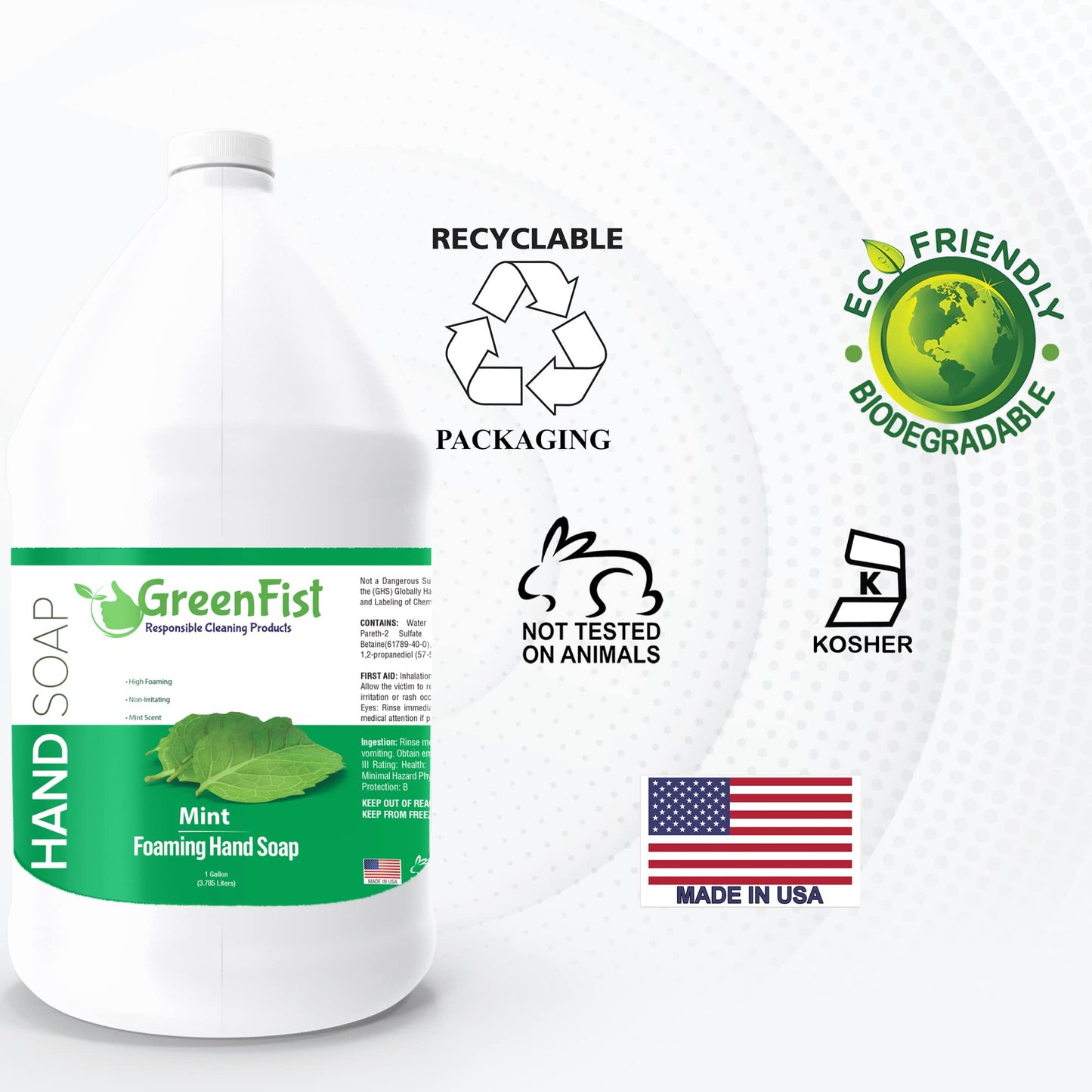 GreenFist Foaming Hand Soap Refills Mint Scent Inspired by Eucalyptus Smell Jug Foam Refill Made in USA, 128 ounce (1 Gallon)