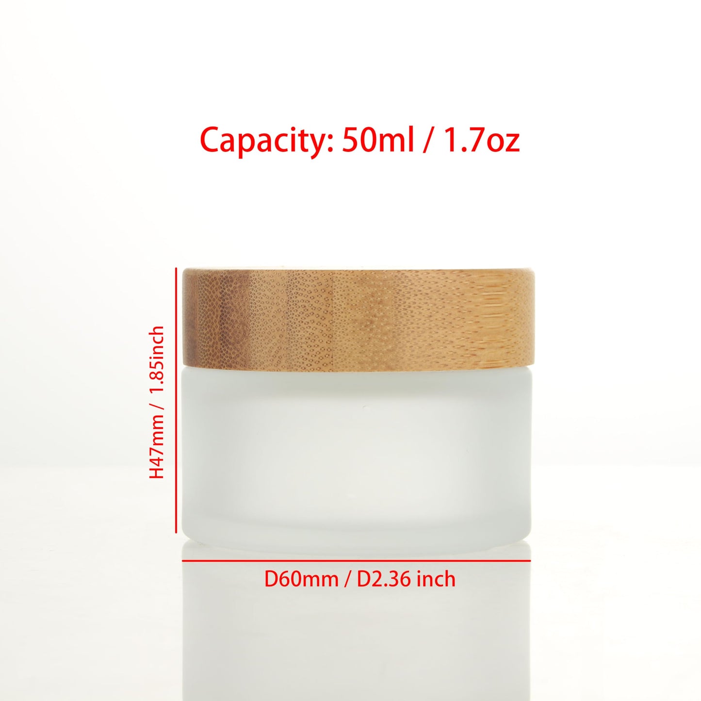 COSIDEA 6pcs Empty 1.7 OZ/50g Round Frosted Glass Jars with Bamboo lids, Bamboo Cream Jar Refillable Cosmetic Travel Containers for Lip Balm, Ointments, Lotion Packing