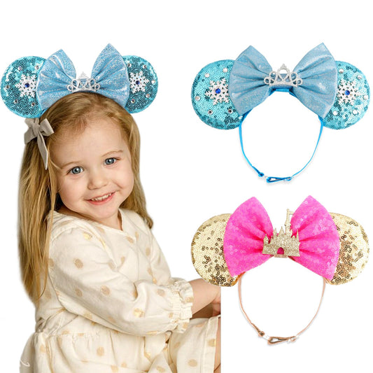 AQOKKA 2 Pcs Elastic Mouse Ears Headbands with Bow for Birthday Party, Hair Hoop Party Decoration Cosplay Costume Hair Accessories for Women & Girl