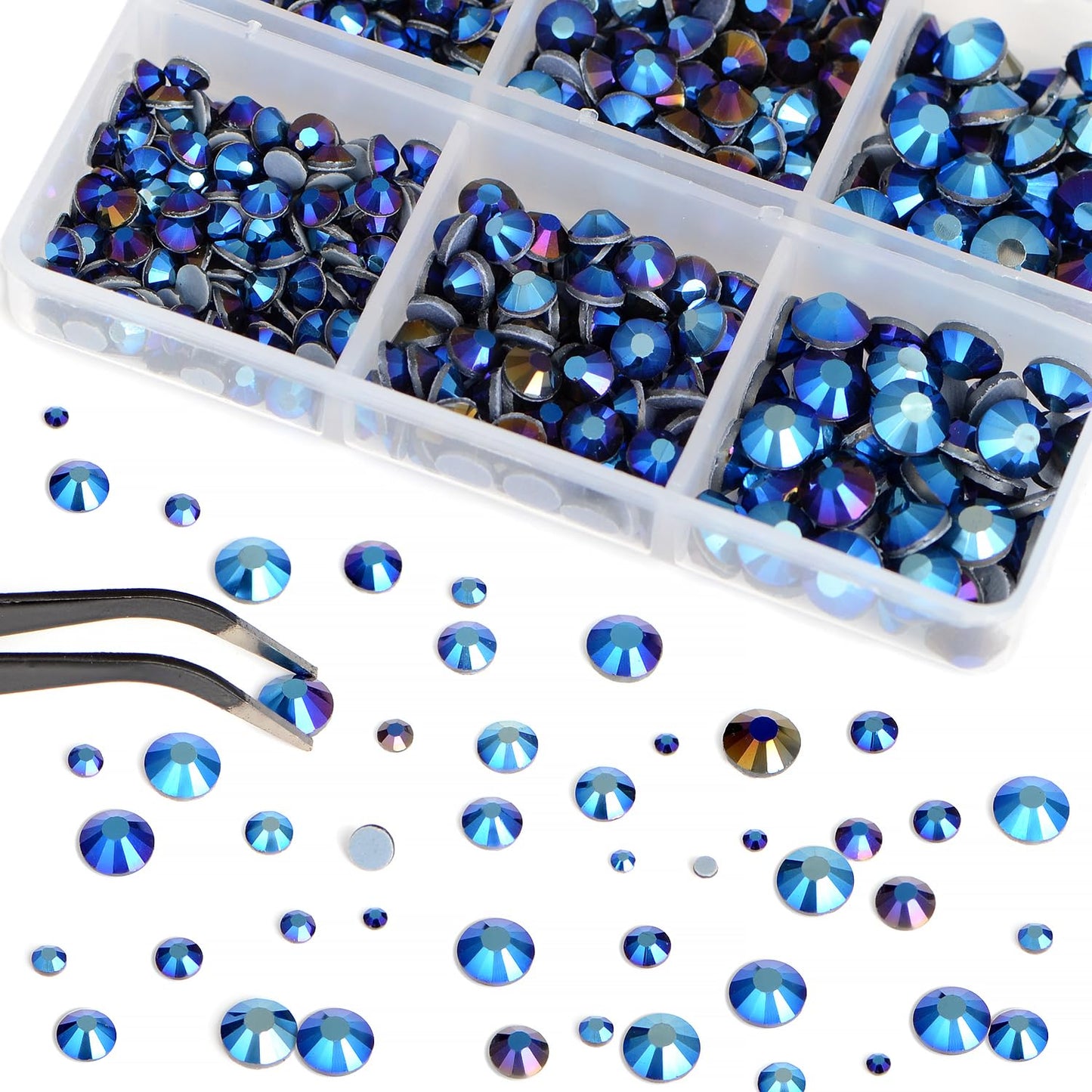 Bymitel Hotfix Crystal Rhinestones Round Gems for Crafts,Mixed 6 Sizes with Wax Pencil Kit, Black AB 1.6-6.3mm SS4-SS30/8000pcs