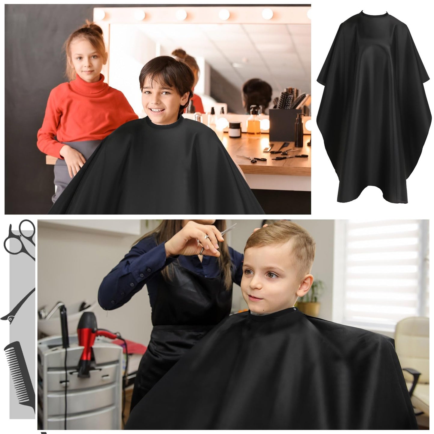 FEBSNOW 2Pcs Barber Cape for Adults,Professional Hair Cutting Cape with Closure Snap Waterproof Salon Capes