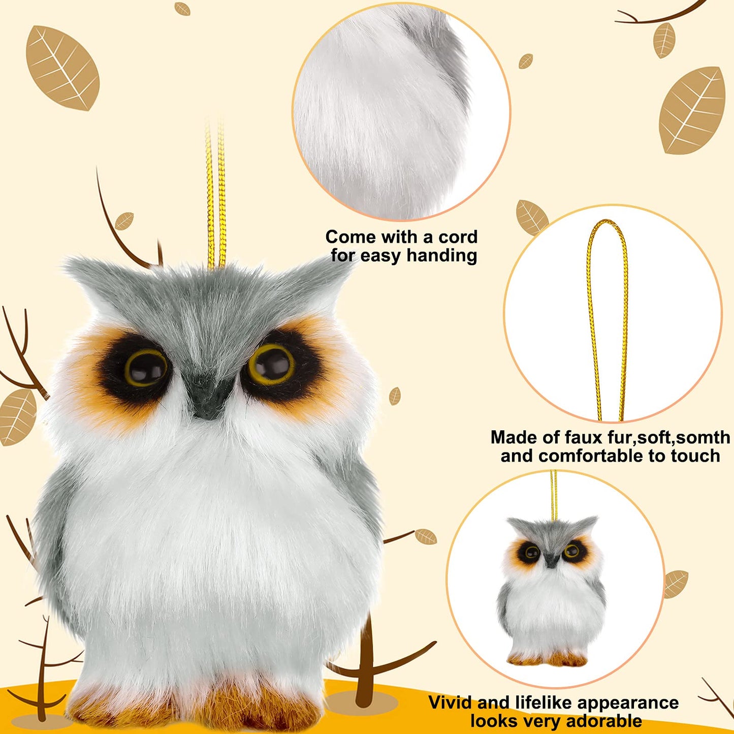 Plush Animal Christmas Ornaments Woodland Faux Fur Animal Ornaments Cute Owl Squirrel Hedgehog Raccoon Deer Rabbit Christmas Tree Hanging Ornaments for Christmas Tree Decoration (Fox Style,6 Pieces)