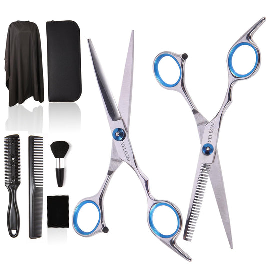 Hair Cutting Scissors Kit,11 Pcs Professional Haircut Scissors Kit with Cutting Scissors,Thinning Scissors,Neck Duster Brush,Comb,Barber Cape,Hair Clips,Hairdressing Shears Set for Barber and Home