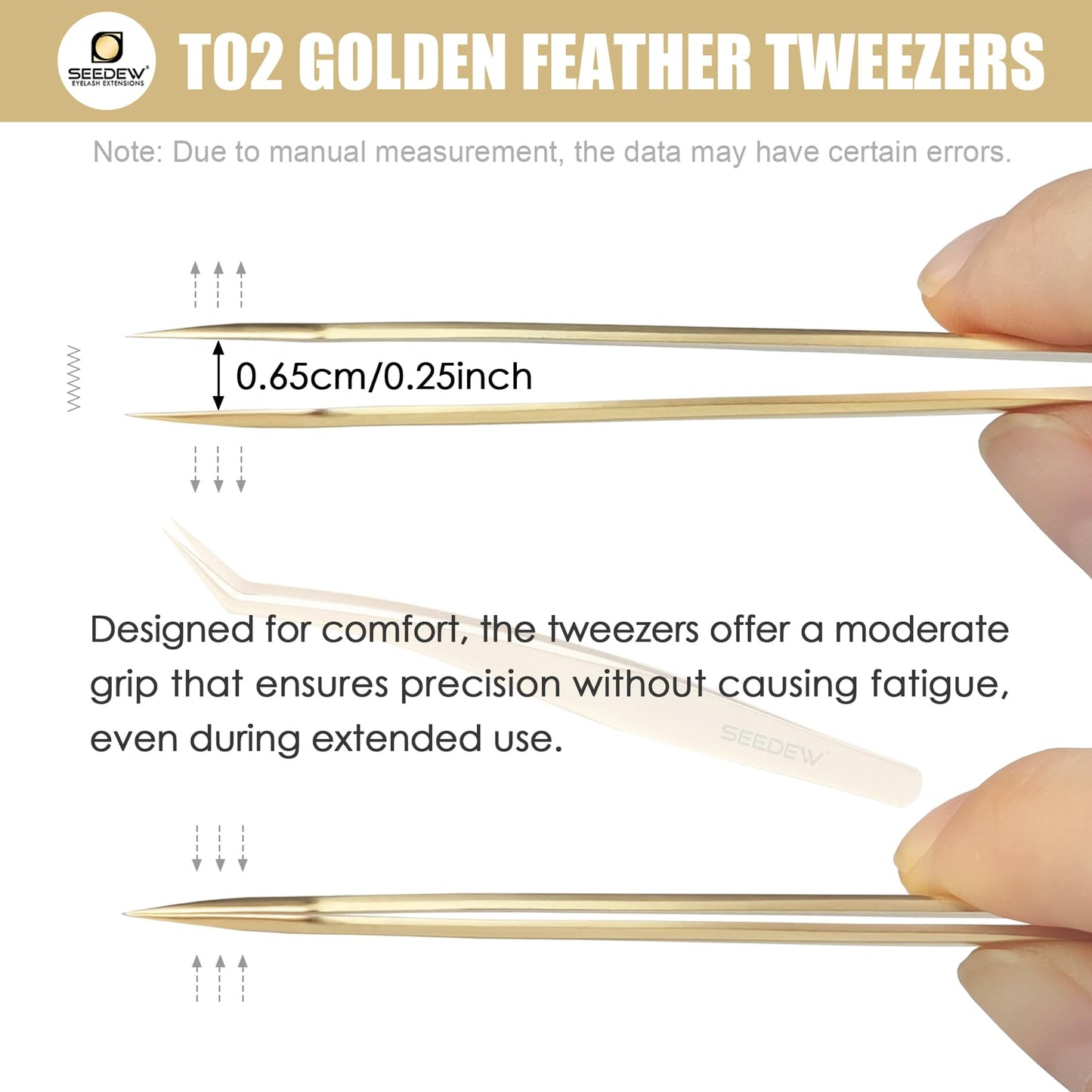 SEEDEW Tweezer Eyelash Extensions 1 PCS Stainless Steel 45 Degree Curved Pointy Tweezer Isolation Professional Precision Supplies Lash Application Tools for Lash Tech, Lash Artist Beginner(Golden)