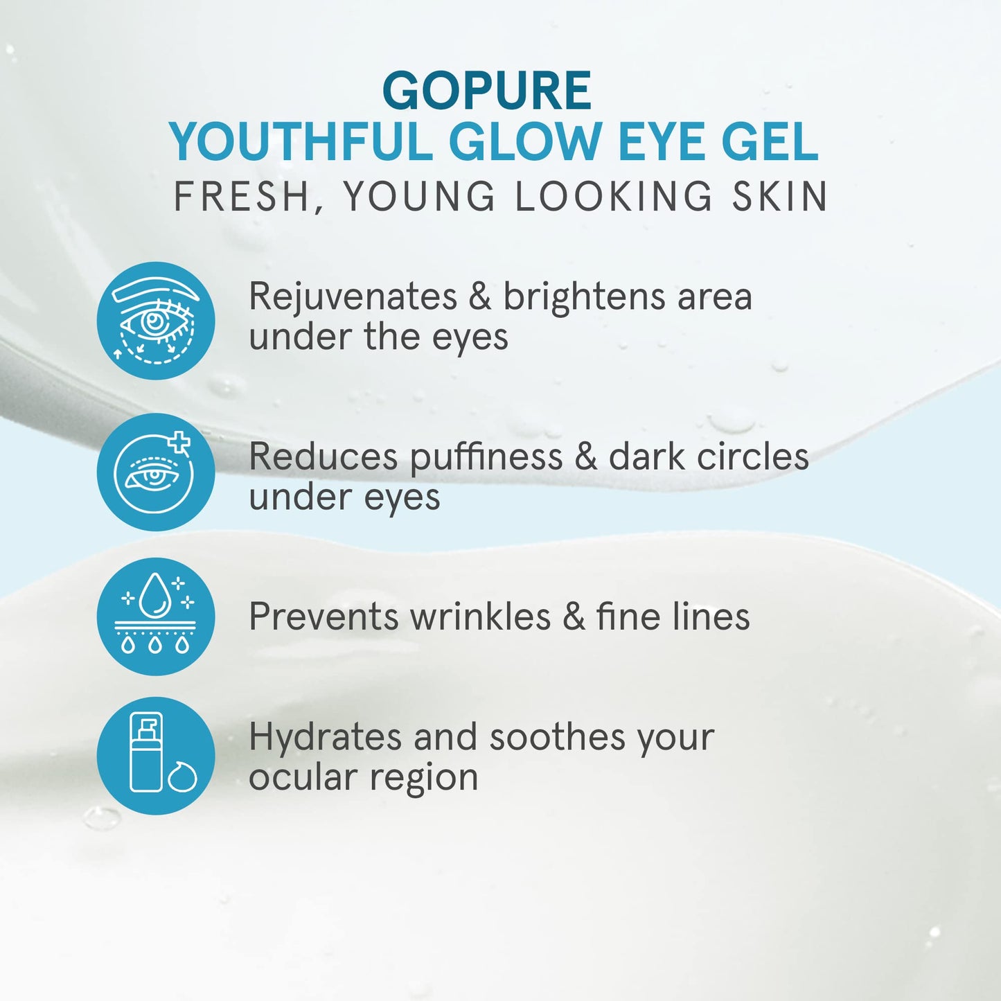 goPure Youth Glow Eye Gel - Anti-Aging Eye Cream that Soothes and Hydrates, Made with Matrixyl 3000 and Hyaluronic Acid for Improve the Look of Puffiness, Dark Circles, and Under Eye Bags - 1 fl oz