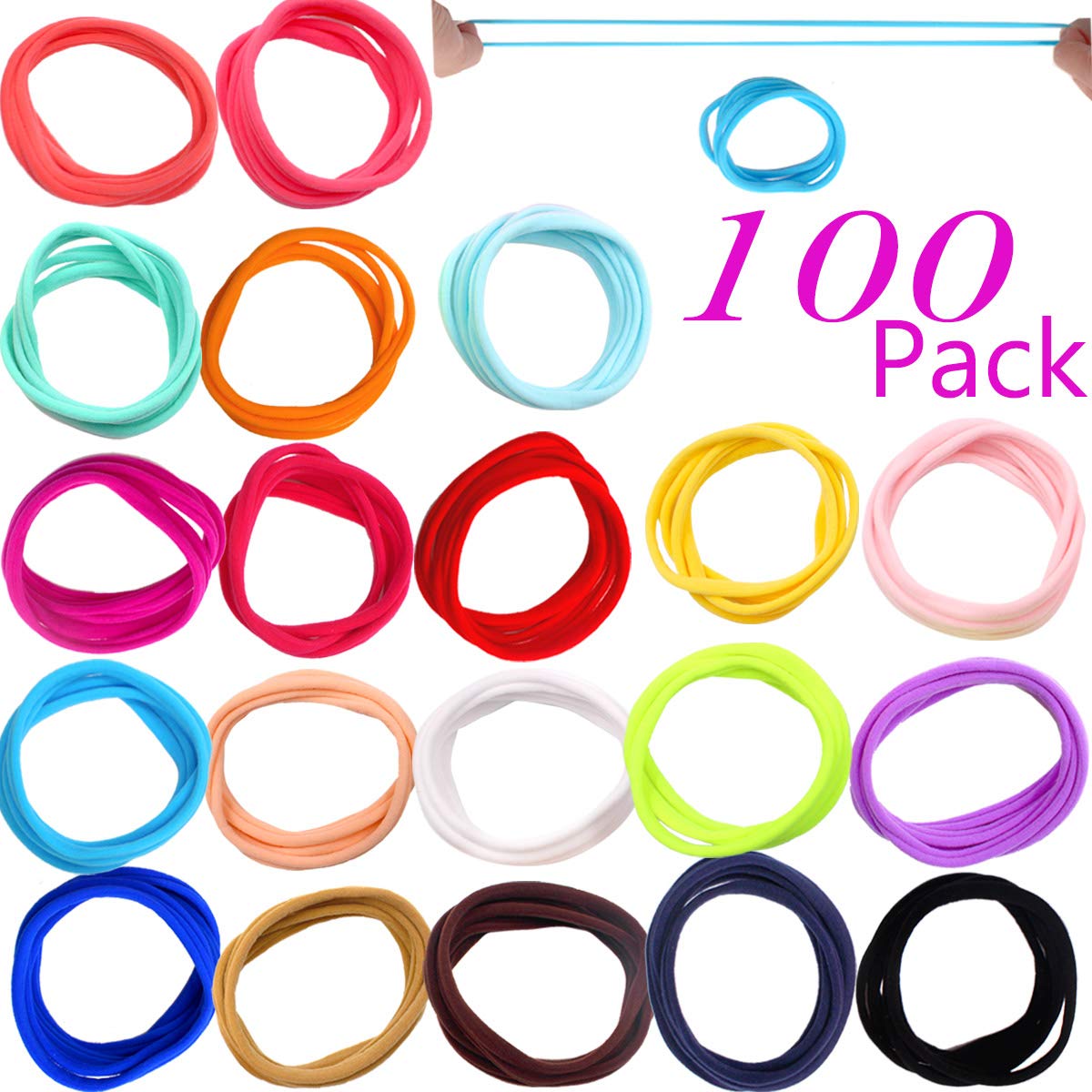 JOYOYO 100 PCS Black Baby Nylon Headbands Diy Hairbands Hair Bow Elastics for Baby Girls Newborn Infant Toddlers Kids