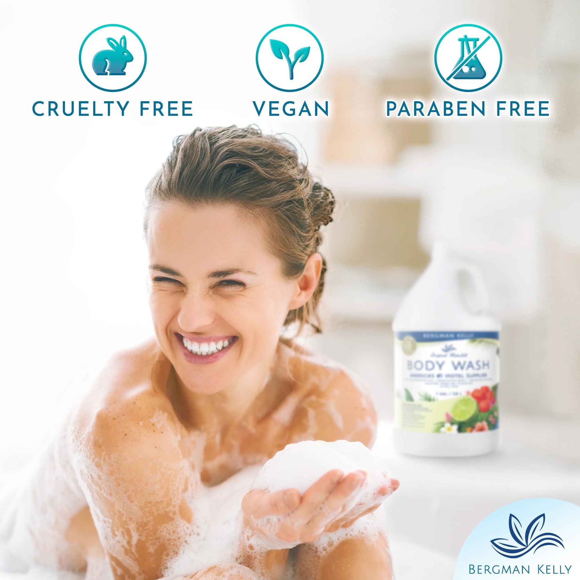 BERGMAN KELLY Refill Gallon Size Body Wash (128 fl oz, Tropical Waterfall Scent), Delight Your Guests with an Invigorating and Refreshing Body Wash, Quality Guest Hotel Toiletries in Bulk