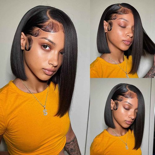 Bob Wig Human Hair 13x4 Frontal Lace Wig 12 Inch Hd Lace Front Wigs Human Hair 180 Density Bob Wig Glueless Human Hair Wig Short Human Hair Wigs for Women Pre Plucked With Baby Hair Natural Color