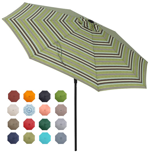 Tempera 9ft Patio Market Outdoor Table Umbrella with Push Button Tilt and Crank,Large Sun Umbrella with Sturdy Pole&Fade resistant canopy,Easy to set, Grass Stripe