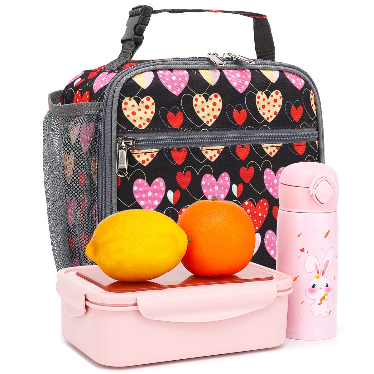 FlowFly Kids Lunch box Insulated Soft Bag Mini Cooler Back to School Thermal Meal Tote Kit for Girls, Boys, Heart