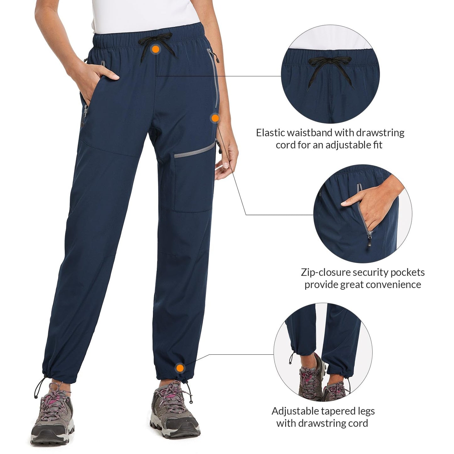 BALEAF Women's Petite Hiking Pants Lightweight Quick Dry Water Resistant Cargo Pants 27'' Inseam for All Seasons Navy Blue Size S