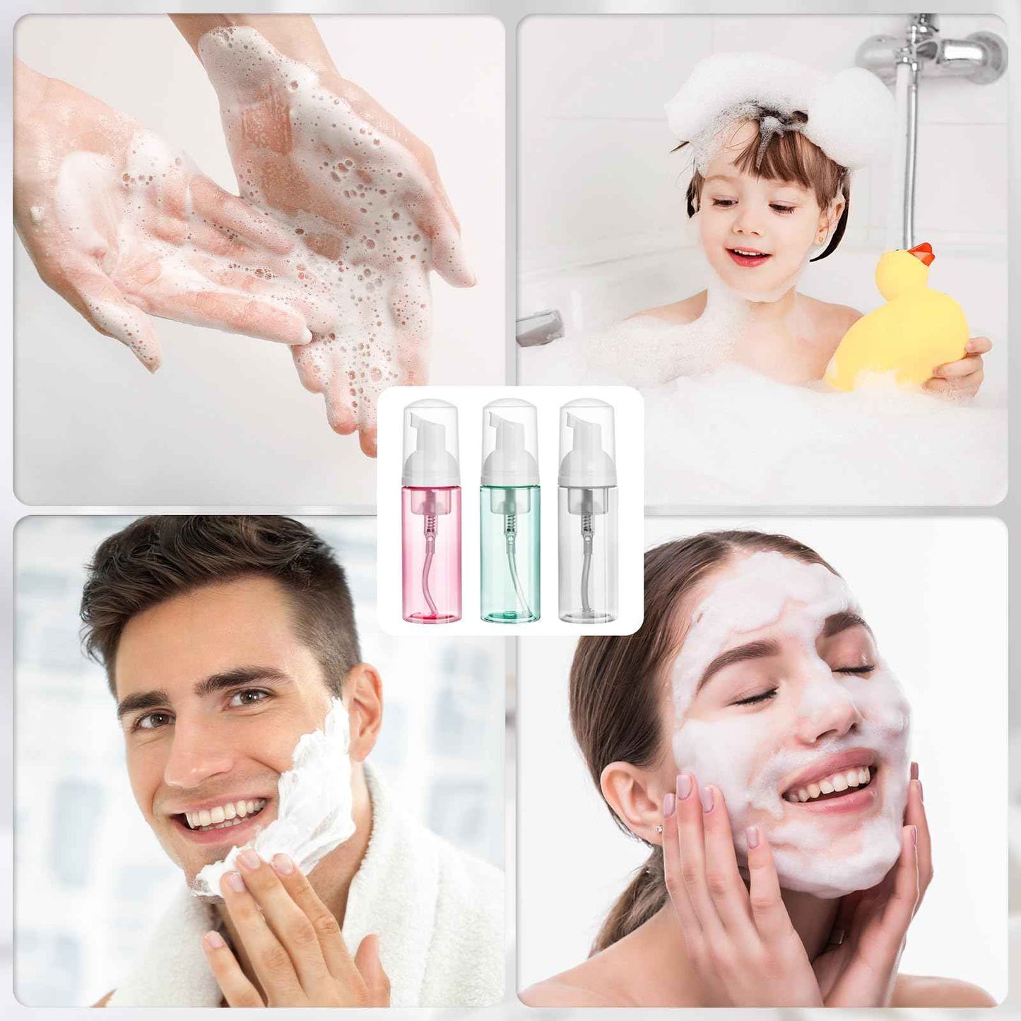 ShanySheny 2oz Travel Foam Pump Bottle, 3PCS Empty Foaming Dispenser for Hand Soap, Shampoo, Lash Cleanser (60ml)