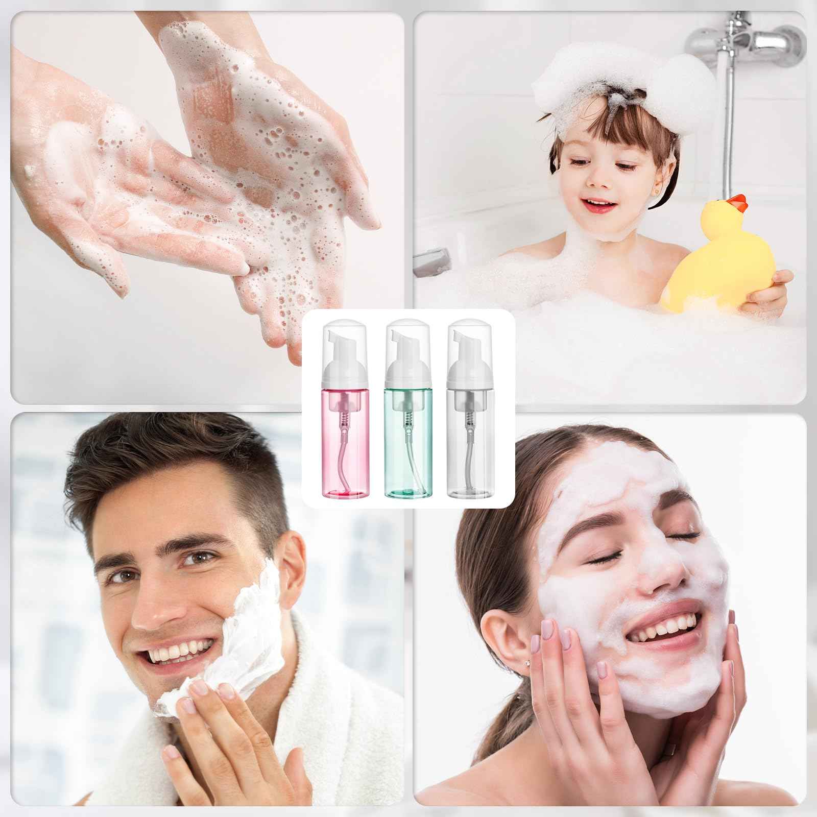 ShanySheny 2oz Travel Foam Pump Bottle, 3PCS Empty Foaming Dispenser for Hand Soap, Shampoo, Lash Cleanser (60ml)