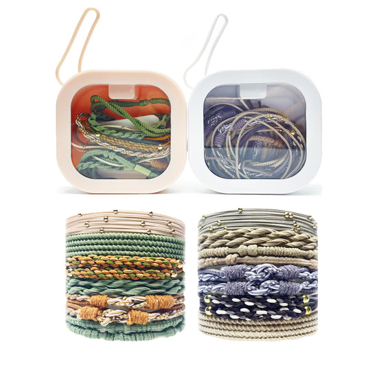 2pcs Hair Tie Organizer,Small Portable Travel Qtip Holder, Girls Hair Accessories Organizer Best for Small Items Organizer for travel or storag, With 24PCS Boho Elastic No Damage Bracelet Hair Ties