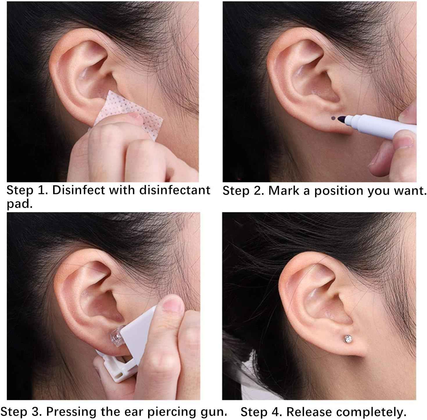 Lyuxzad Ear Piercing Gun Kit - 6Pcs Disposable Kit With Self Piercing Gun, Built-in Earrings Stud, Clean Tools for Cartilage Piercing (Gold)