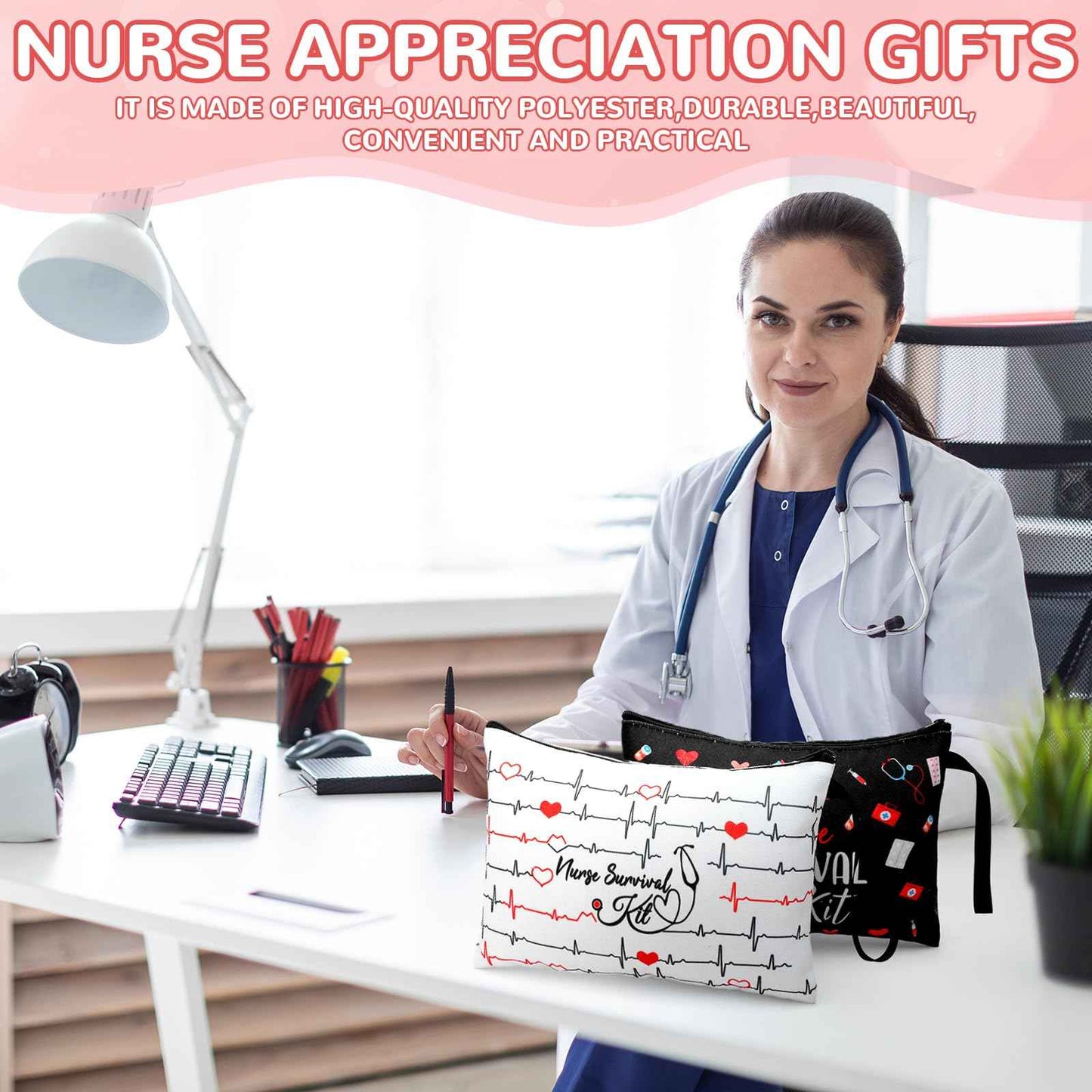 Huhumy 24 Pack Nurse Cosmetic Bags Bulk Nursing Survival Kit Canvas Zipper Pouch Bags Novelty Thank You Gift for Nurse Week Medical Assistant Week Healthcare Workers 2025 Nursing Graduation(Classic)