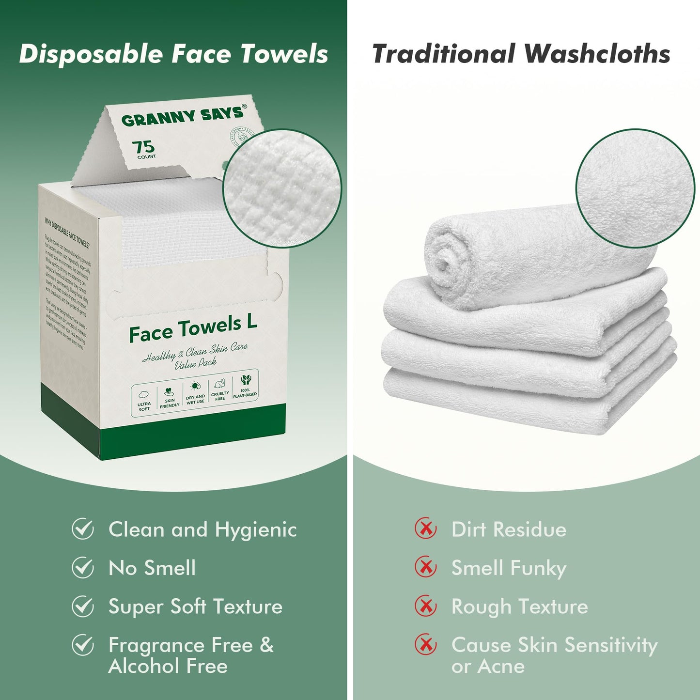 GRANNY SAYS Disposable Face Towel, 300 Count/4 Boxes, 10" x 8" Biobased Face Towels, Face Towelettes Disposable, Super Soft Facial Towels for Sensitive Skin, Travel, Makeup Remover