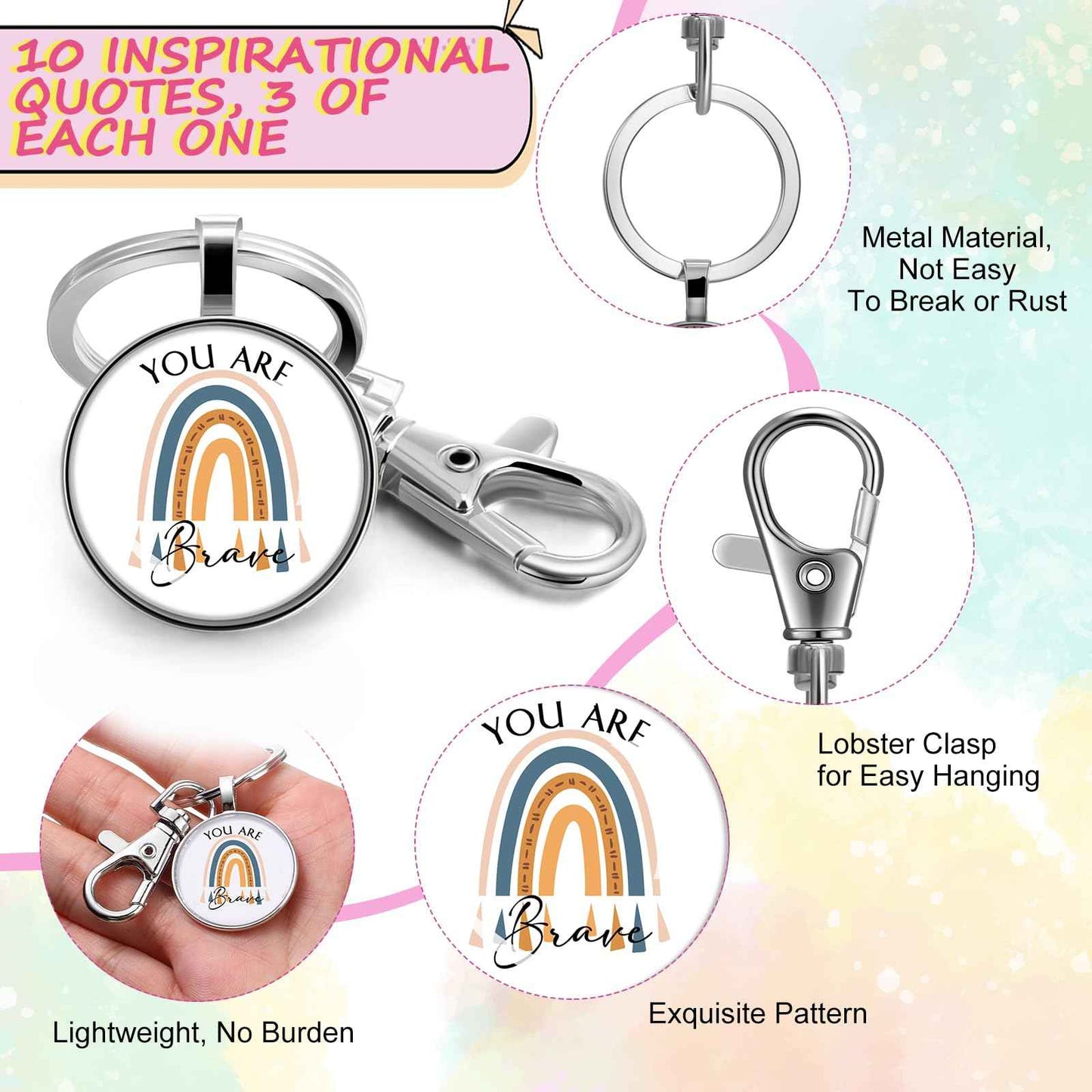 Sieral 60 Pcs Employee Appreciation Bulk Gifts for Women Rainbow Makeup Bags Inspirational Keychains Canvas Cosmetic Bags Thank You Gifts for Nurse Teacher Christmas Operation Gift Stocking Stuffers