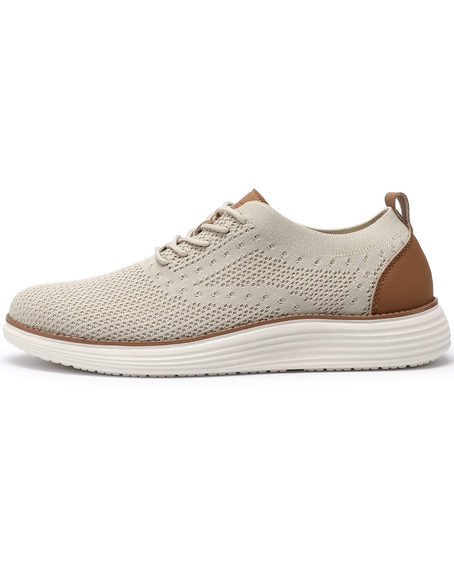 VILOCY Men's Casual Dress Sneakers Oxfords Business Shoes Lace Up Lightweight Comfortable Breathable Walking Knit Mesh Fashion Sneakers Tennis Beige,EU40