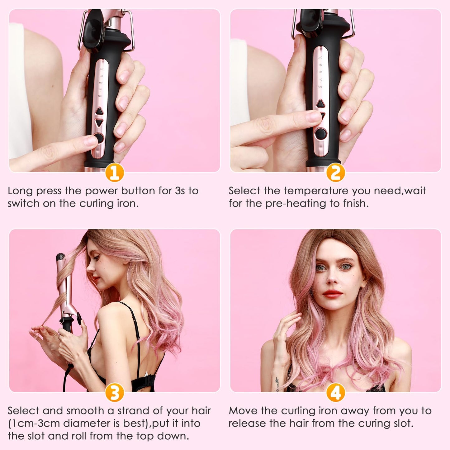 1.25 Inch Curling Iron Curling Wand Ceramic Barrel Curling Iron Dual Voltage Hair Crimper with Adjustable Temperature, 1-1/4″ Clipped Curling Iron for Natural Curls Hair Waving Style Tool -Gold