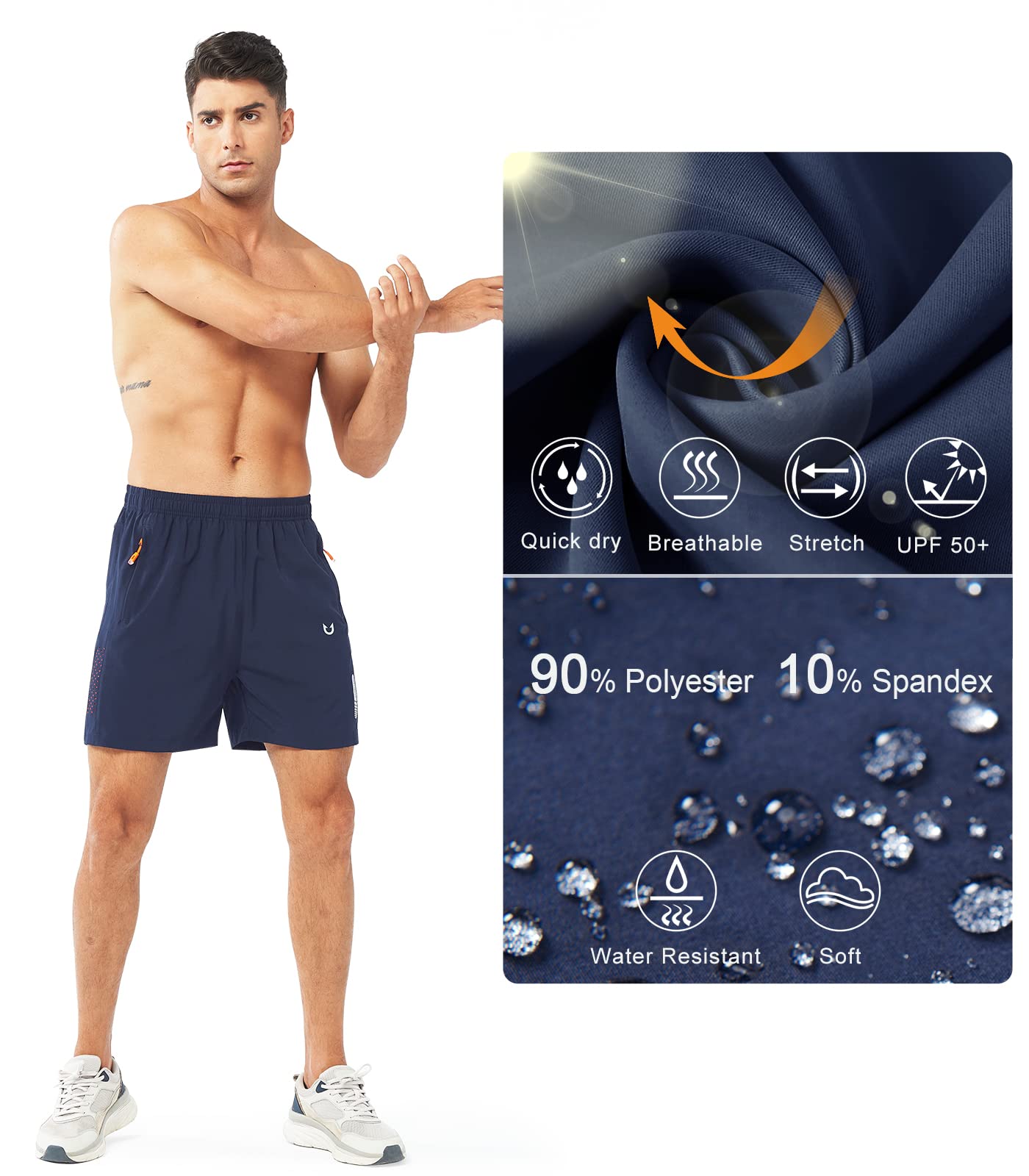 NORTHYARD Men's Athletic Running Shorts Quick Dry Workout Shorts 7"/ 5"/ 9" Lightweight Sports Gym Basketball Shorts Hiking Exercise NAVY-5inch S