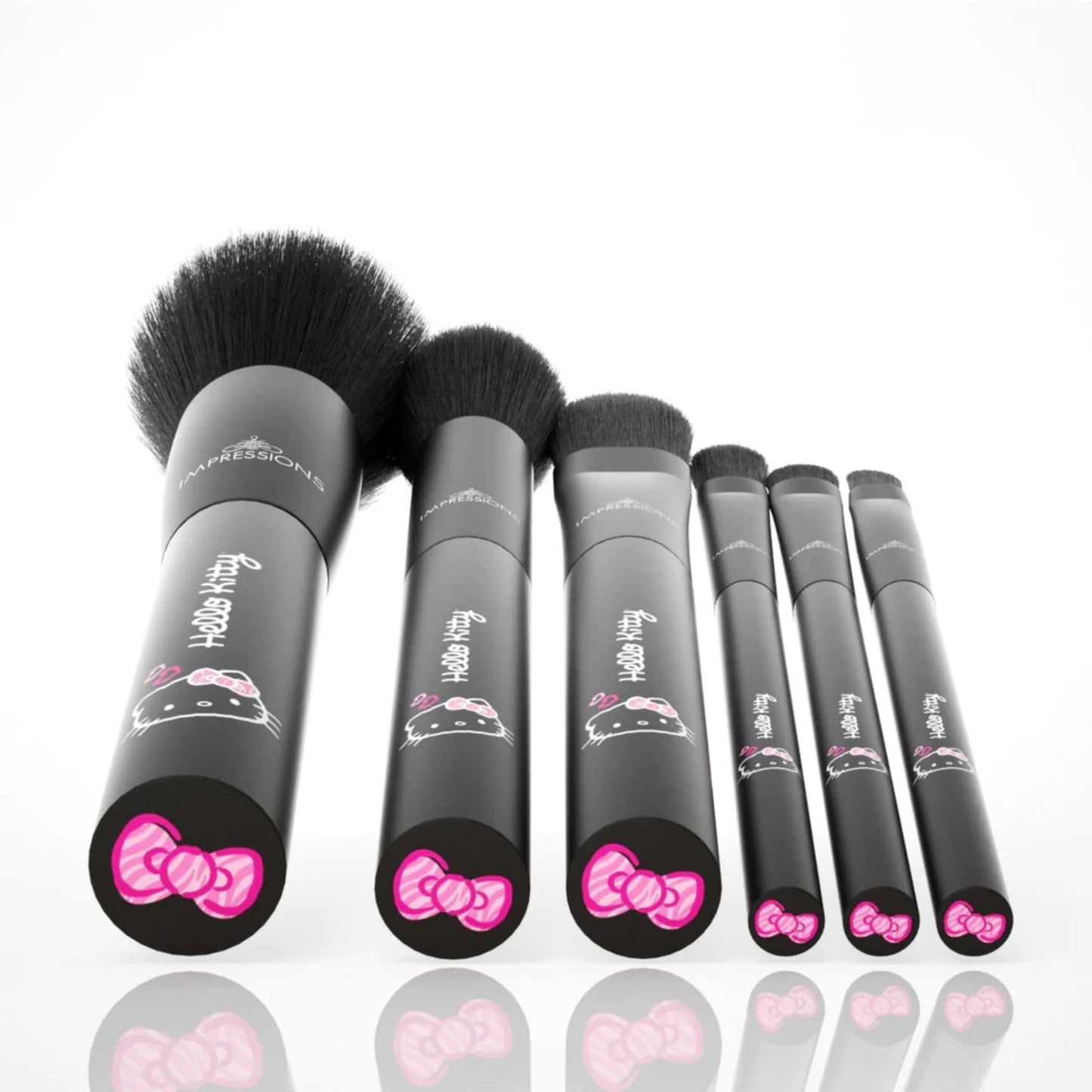 Impressions Vanity 6 PCs Hello Kitty Just Slay Makeup Brush Set, Super Cute Soft Brushes for Foundation, Face Powder, Make up Blending, Eye Shadow, and Liner Application (Black)