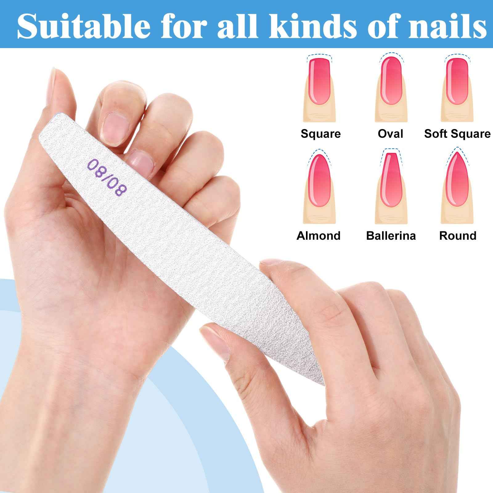 Lanties 200 Pcs 80/80 Grit Nail Files, Reusable Nail File Double Sided Emery Boards for Acrylic and Gel Nails, Professional Fingernail File Manicure Tools for Salon Pedicure Beauty (Sector)