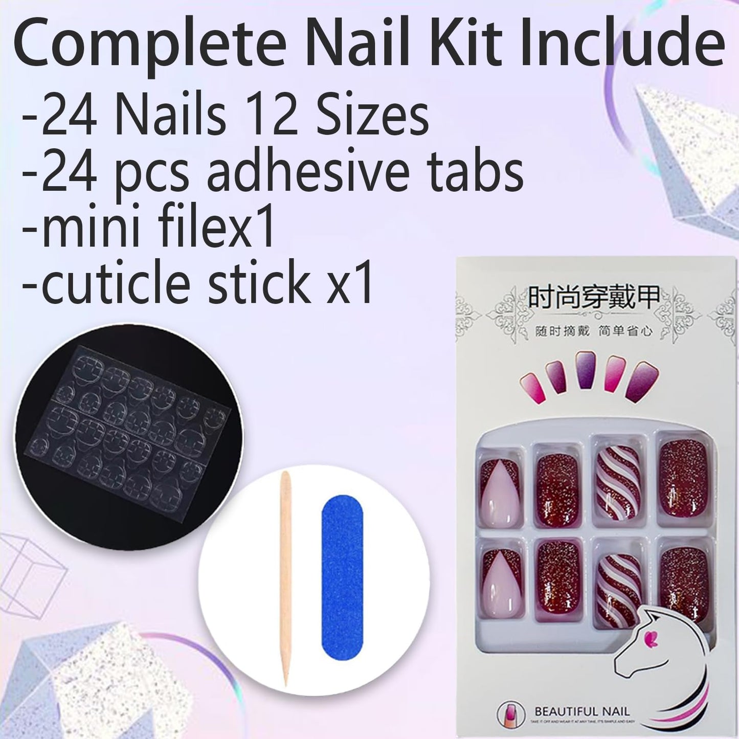 Christmas Press on Nails Short Square Medium Fake Nails Red and White Curve Checkered Glitter Design French Tip False Nails Full Cover on Artificial Nails Glossy Glue on Nails Stick on Nails for Women