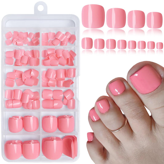 Lifextol 240pc Press on Toenails for Women Toe Press on Nails Short Fake Toe Nails Press ons with Glue&Adhesive Tabs, Acrylic Toe Nail Tips False Toenail Press ons Artificial Fake Toenails-Pink