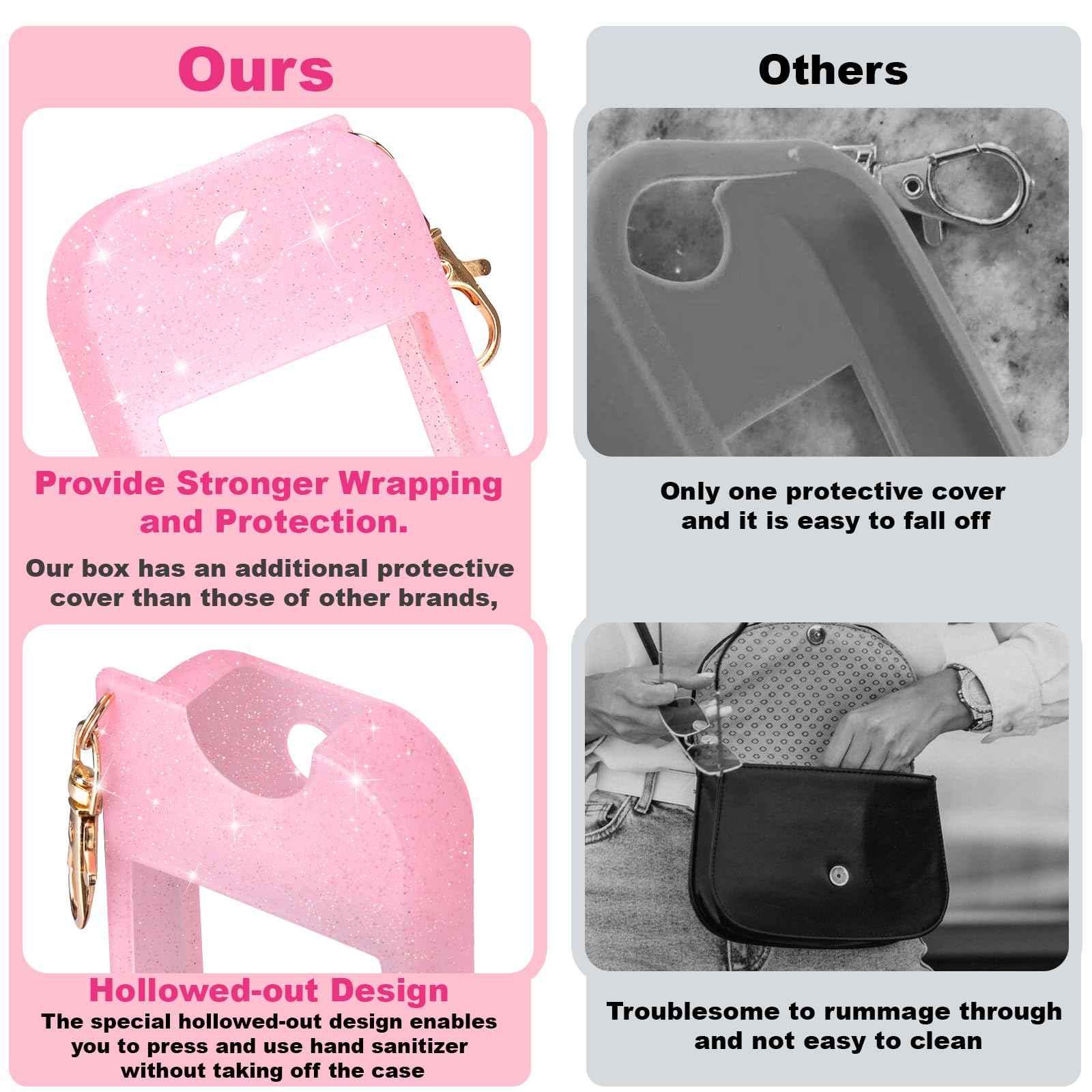 Palksky Hand Sanitizer Spray Case for Touchland,Protective Case with Keychain for Power Mist and Glow Mist1 fl oz(Glitter Sequin Pink),Travel Size