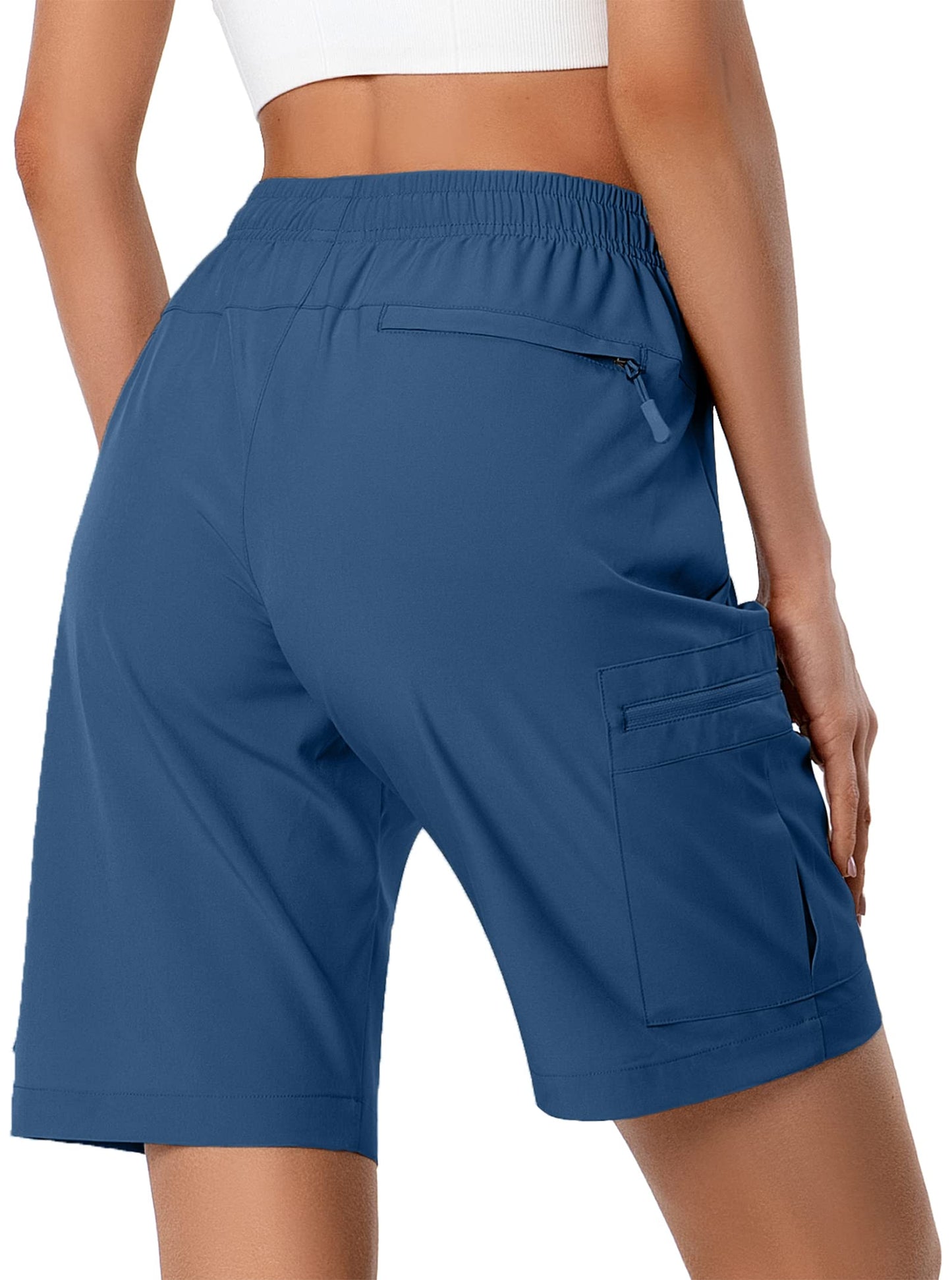 Women's Lightweight Hiking Cargo Shorts Quick Dry Athletic Shorts for Camping Travel Golf with Zipper Pockets Water Resistant Blue