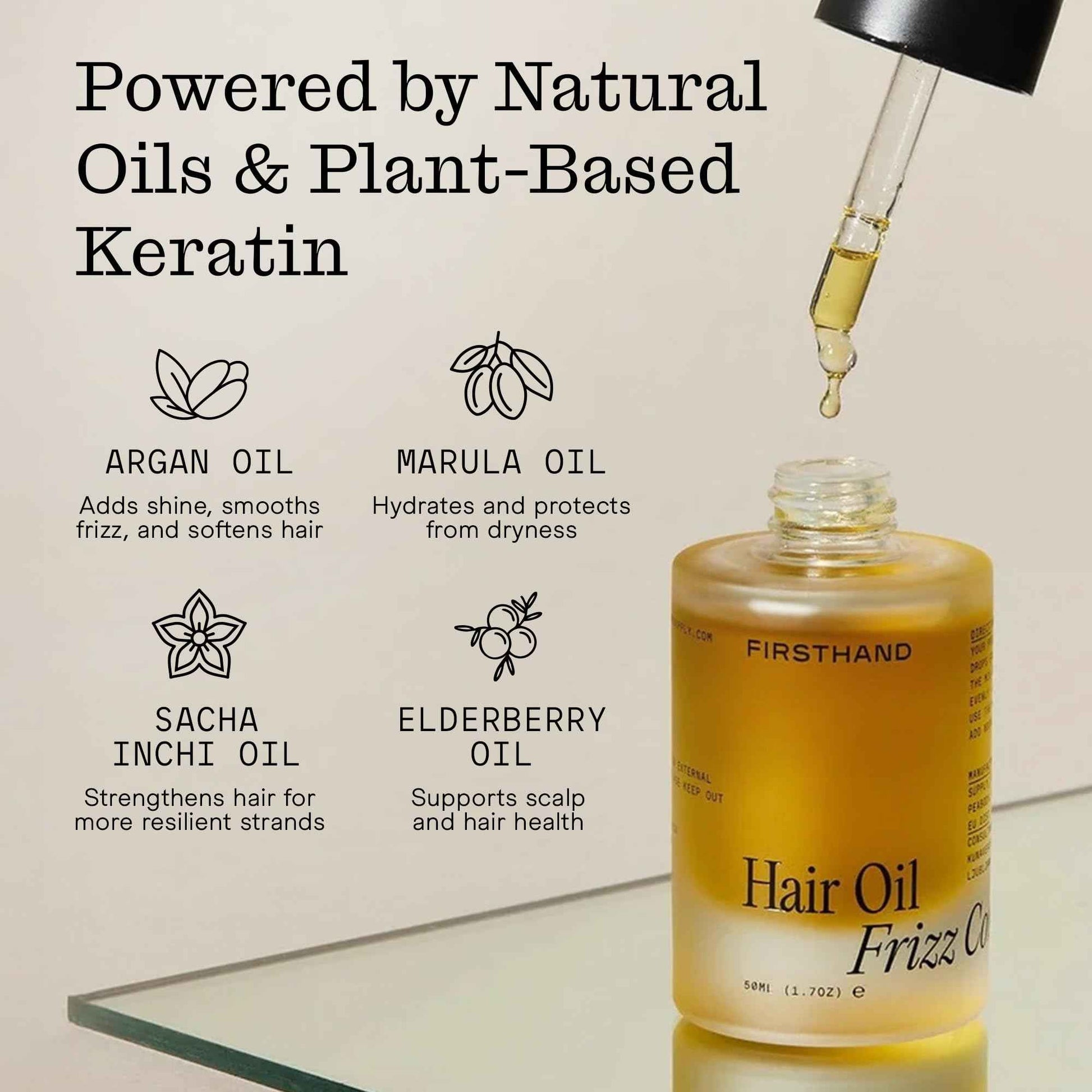 Firsthand Supply Hair Oil for Frizzy Hair – Lightweight Moisturizing Hair Oil – Natural Oils with Plant-Based Keratin – Non-Toxic Ingredients for Shine & Scalp Hydration – 1.7oz Travel Size