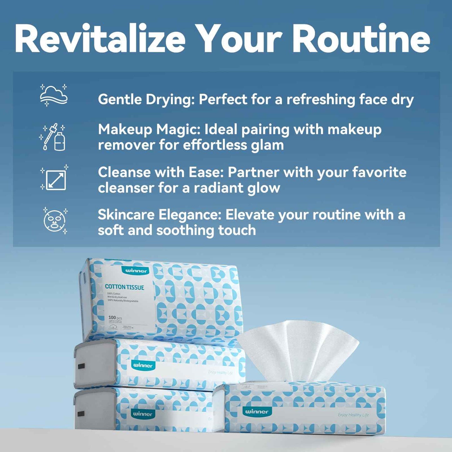 Winner Soft Face Towels, 100% USDA Biobased Facial Towels, Unscented Cotton Tissues for Sensitive Skin, OEKO-TEX Certified Face Towelettes Disposable, Makeup Remover Dry Wipes, 600 Ct, Pack of 6