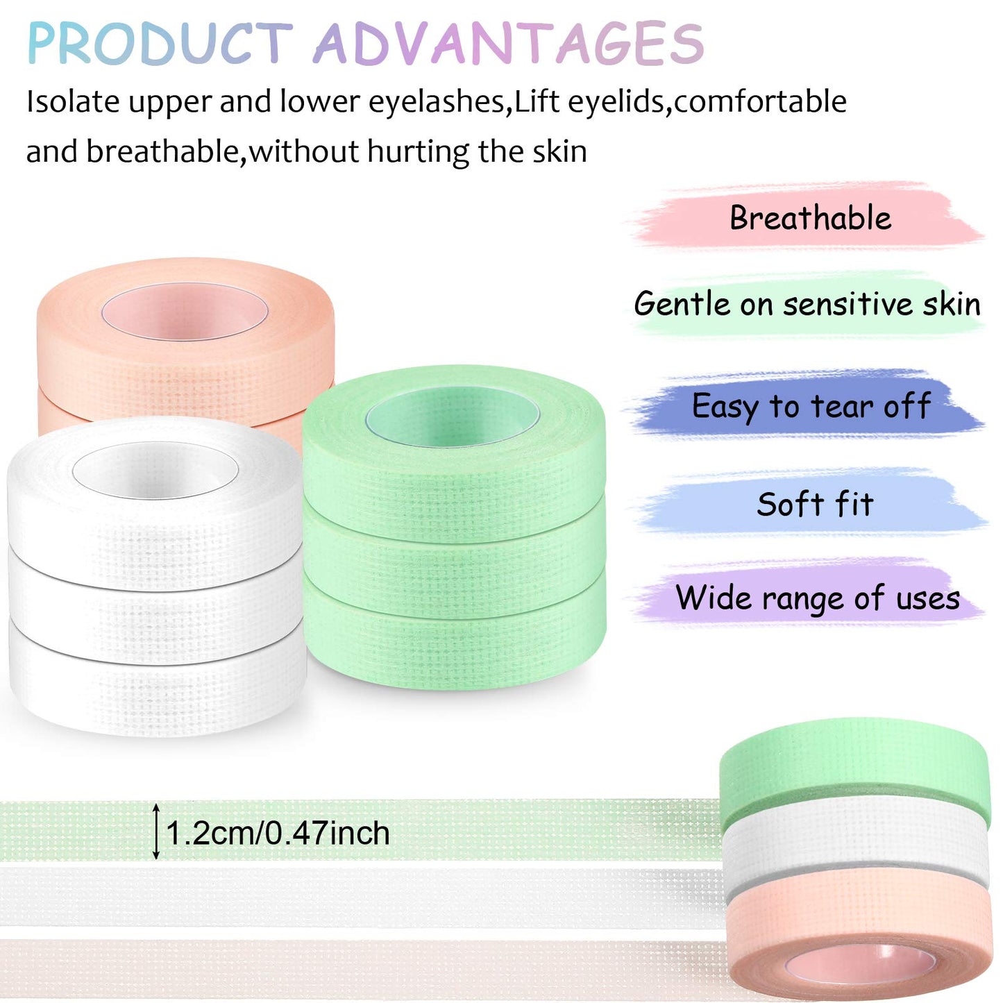 9 Rolls Eyelash Tape Eyelash Extension Tape with 60 Pairs of Eyelash Extension Patches, Breathable Fabric Lash Tape Under Eye Gel Pads for Eyelash Extension Supply, Eye Mask Eye Patches Beauty Tool