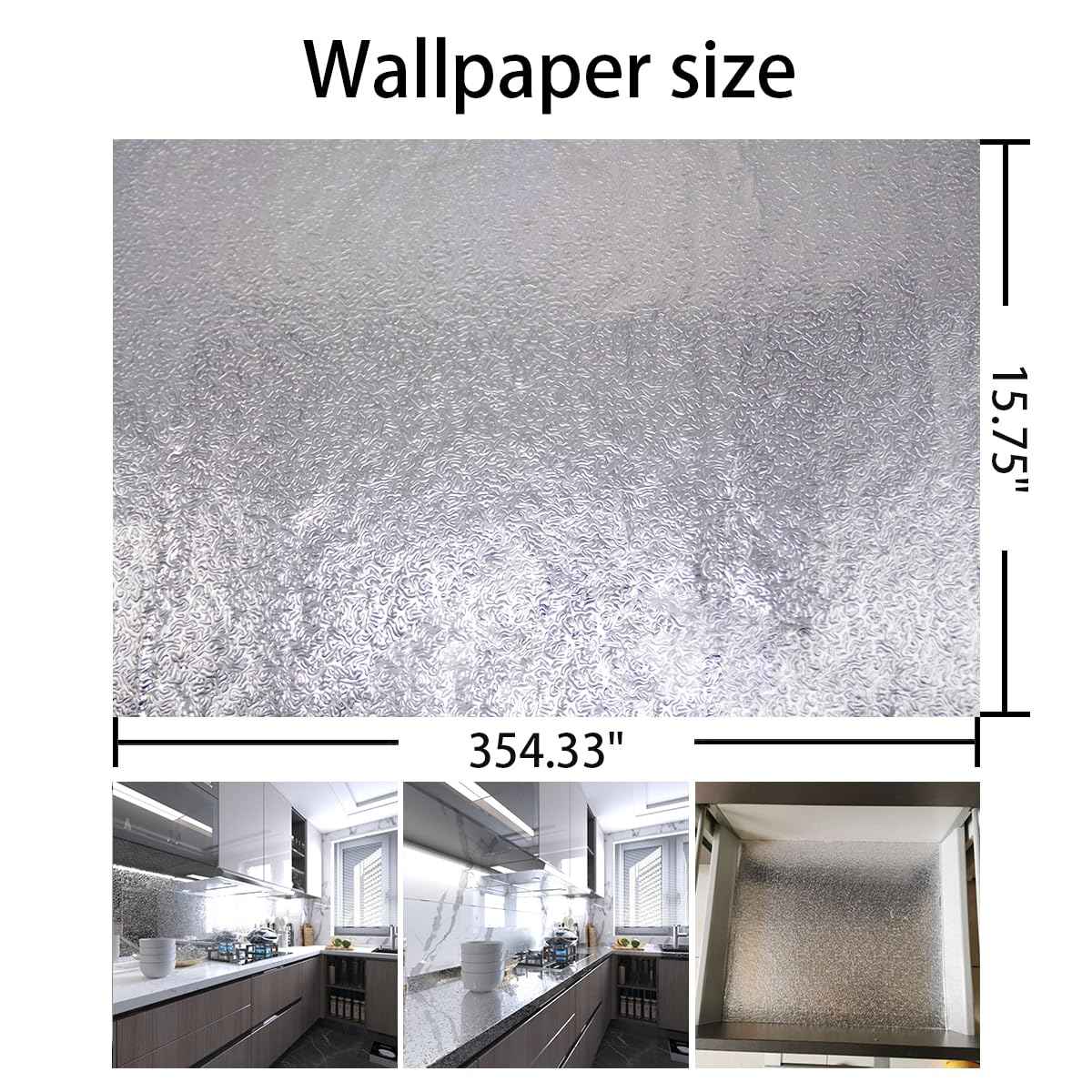 16"x354" Silver Contact Paper Metallic Look kitchen Backsplash Peel and Stick Wallpaper Oil Proof Waterproof Aluminum Foil Wall Sticker Adhesive Paper for Cabinets Shelf Liner Removable Heat Resistant