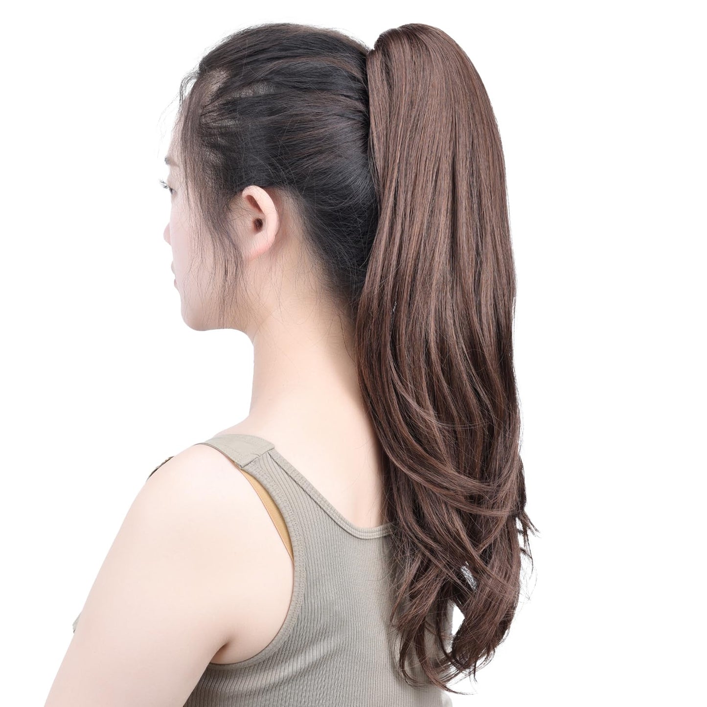 SYXLCYGG Brown Clip Ponytail Extensions Straight Clip Claw Ponytails 18" 4.3 OZ Synthetic Like Real Hair Fake Hair piece Yaki Women Easy To Use Fluffy Yaki