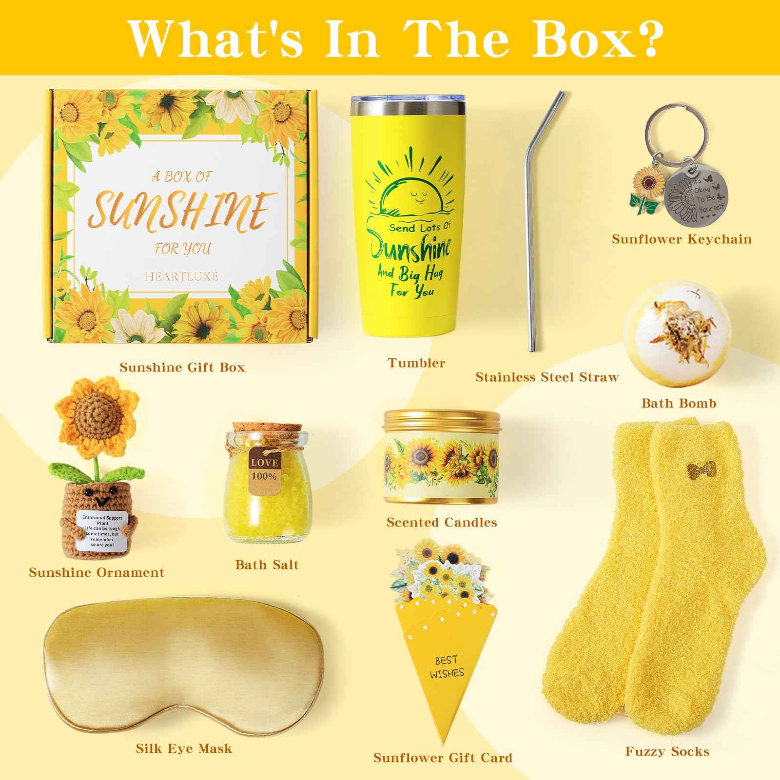 Christmas Gifts for Women, 10pcs Self-Care Package, Relaxation Spa Gift Basket for Mom Wife Grandma Daughter Friends Sister, Birthday Sunshine Gift Box Idea for Women Who Have Everything