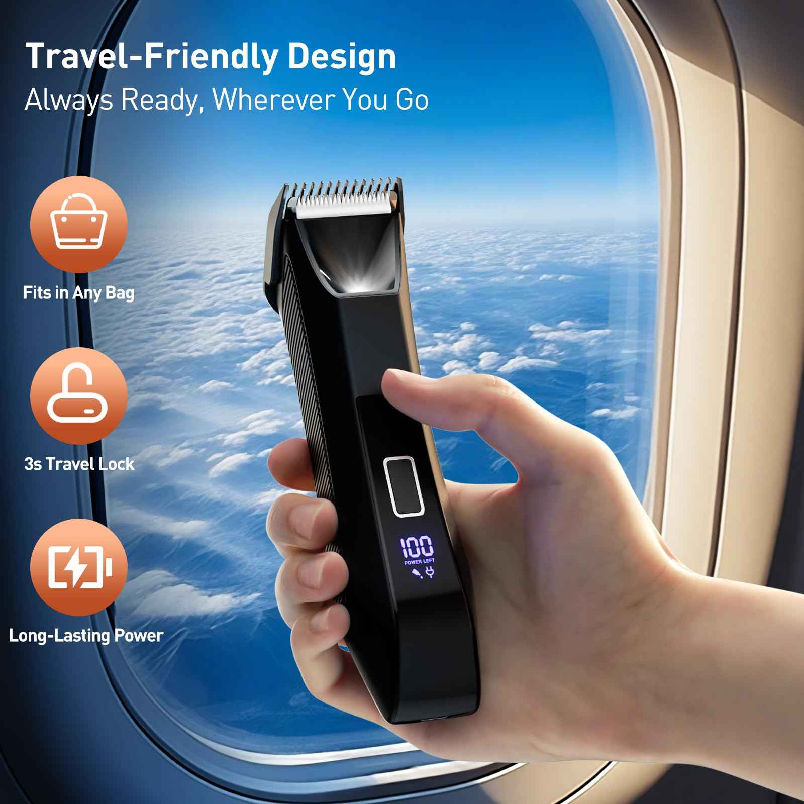 VIKICON 2-in-1 Manscape Trimmer & Shavers for Men: No-Nick Full Body Electric Razor for Pubic, Balls, Back Hair w/Dual-Head Trimmer & Foil Blades - Waterproof Groomer Kit w/Light, Travel Lock & Pouch