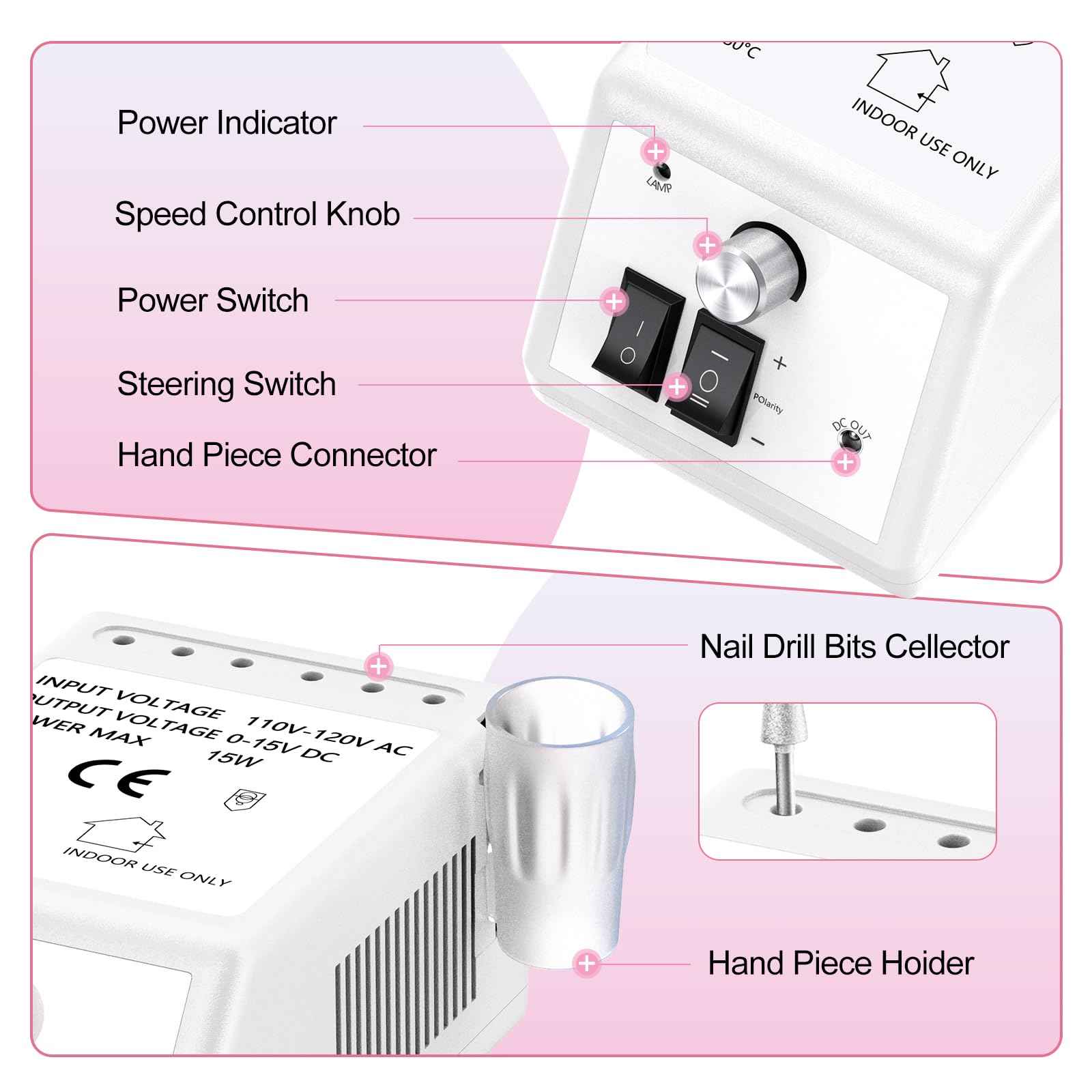 Jiasheng Electric Nail Drill, 30000rpm Professional Nail Drill Machine, Compact Electrical Nail File Kit for Acrylic Gel Nails Efile Drill for Manicure and Pedicure Salon Use White