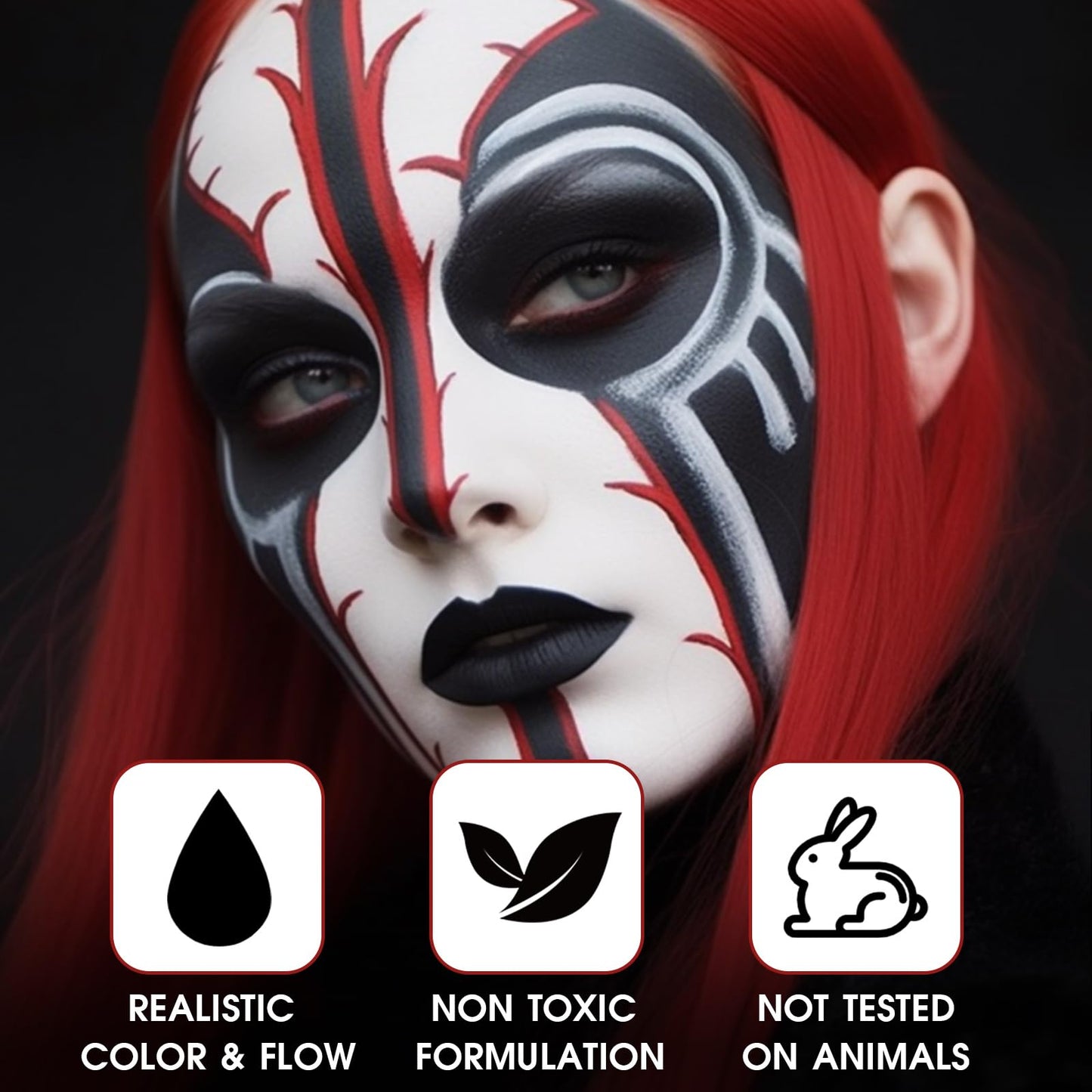 BADCOLOR 3PCS Face Paint Kit Sticks, Black White Red Eye Black Sticks Face Body Paint Makeup for Clown Sports Professional Halloween SFX Makeup Cosplay Joker Zombie Vampire Costume Parties