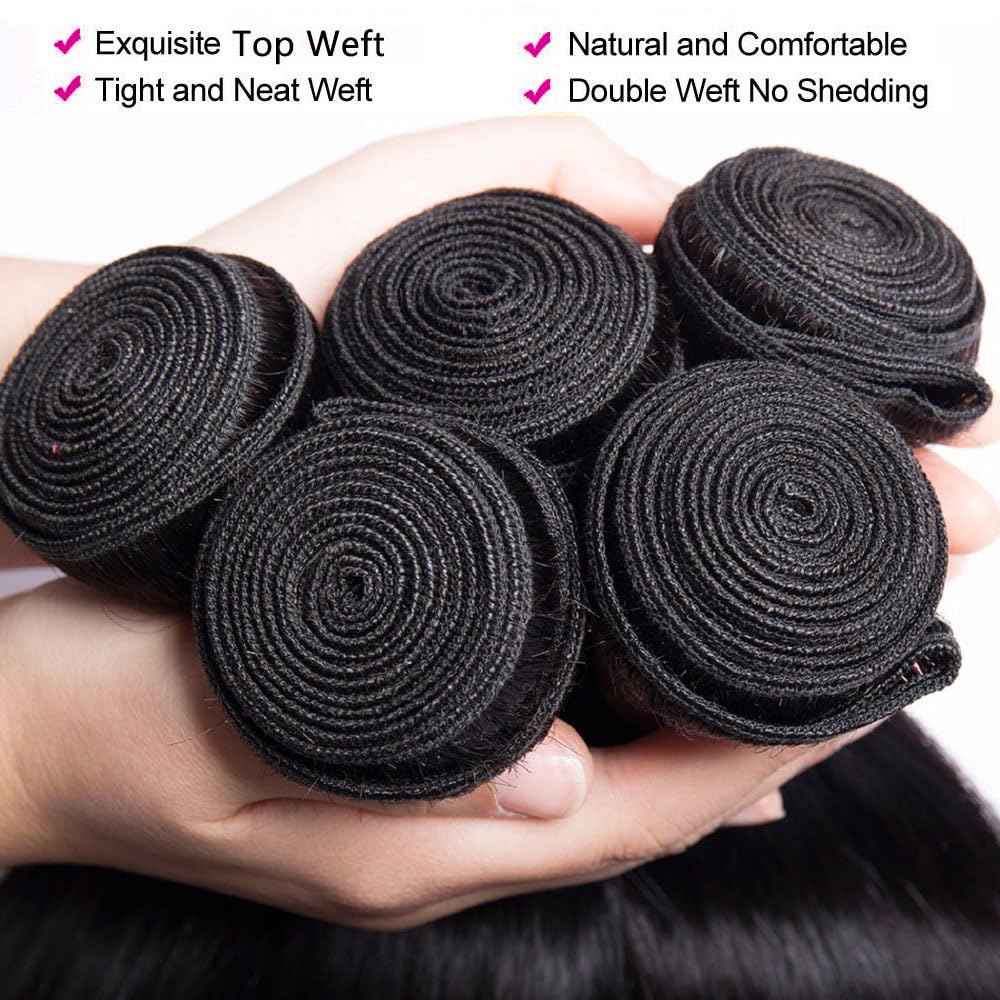 10A Straight Bundles Human Hair 10 12 14 Inch 100% Unprocessed Virgin Brazilian Straight Human Hair Weave 3 Bundles Natural Black Color