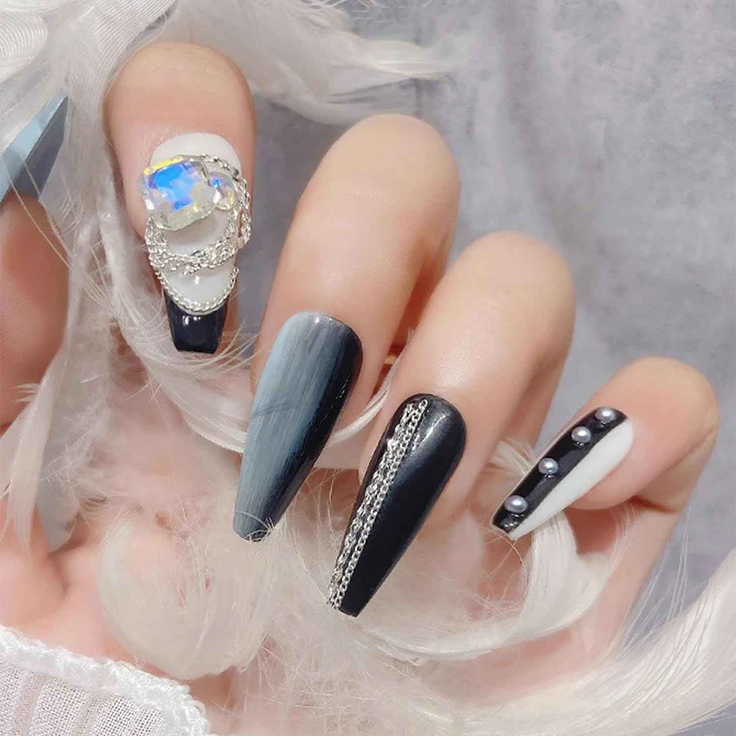 JERCLITY 1 Box 6 Strips Nail Chains for Nail Art Silver Alloy Metal Nail Art Chains Silver Nail Charms Punk Chains for Women