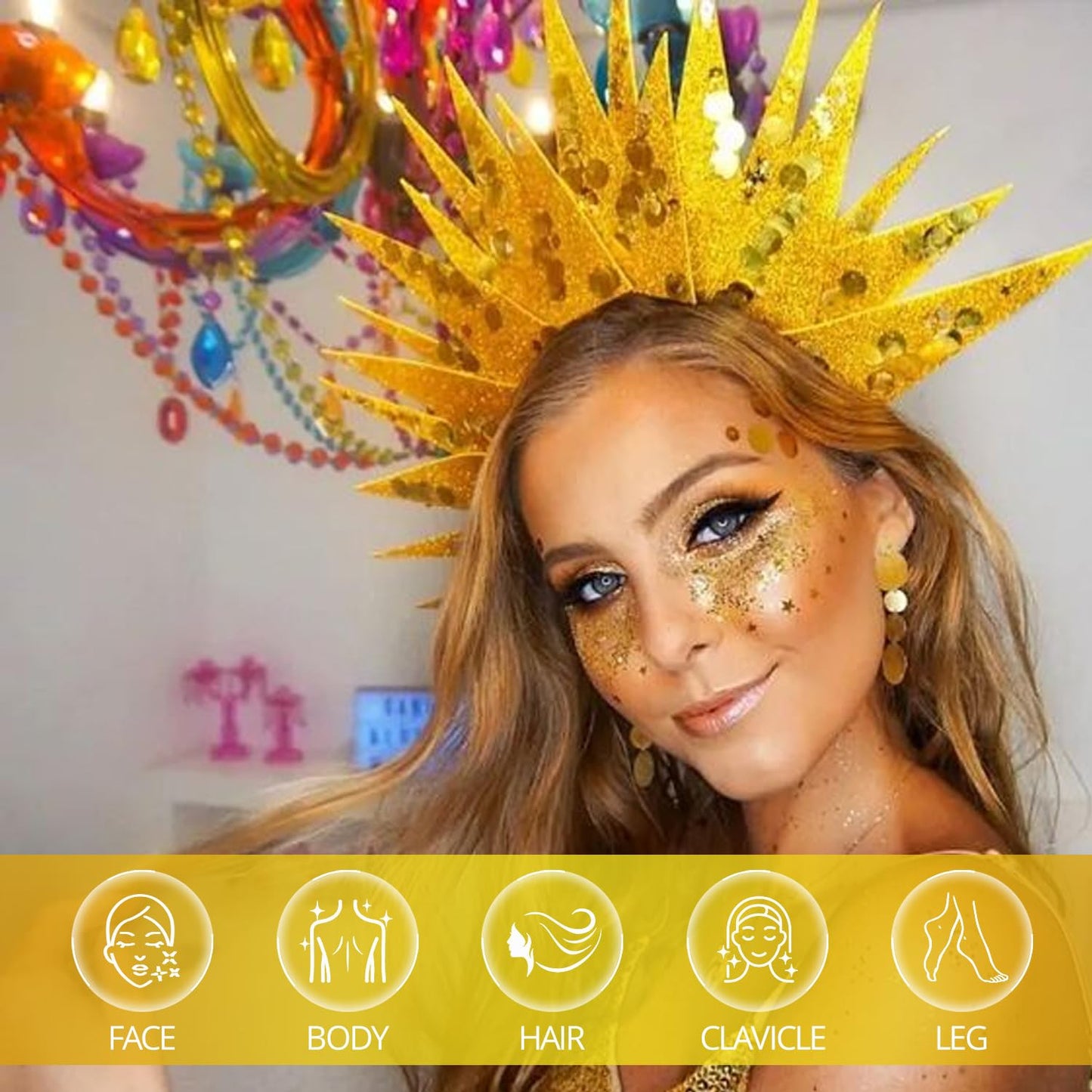 Beagirl Golden Body Glitter Stick, Chunky Glitter Gel, Pride Face Paint Rainbow Cosmetic Glitter for Women Kids,Music Festival Essentials for Hair, Face, Clavicle, Arm, Nail, Eyeshadow