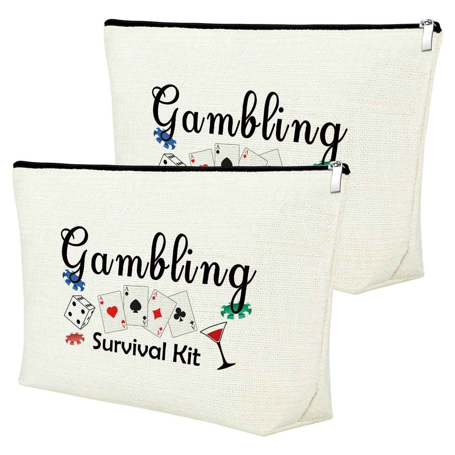 Mxrymvu 2PCS Casino Lovers Gift Makeup Bag Gambler Gift for Women Lucky Casino Gambling Cosmetic Bag Christmas Birthday Retirement Present for Gambler Friends Mom Zipper Toiletry Pouch