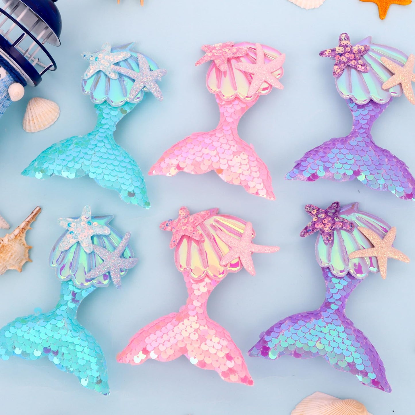 GAFATORY 6Pcs Mermaid Hair Clips for Girls Starfish Hair Claw Clips Fish Tail Hair Clips Set Pink Purple Blue Hair Clips for Women Glitter Hair Accessories Sequin Fishtail Sparkling Hair Claw Clips