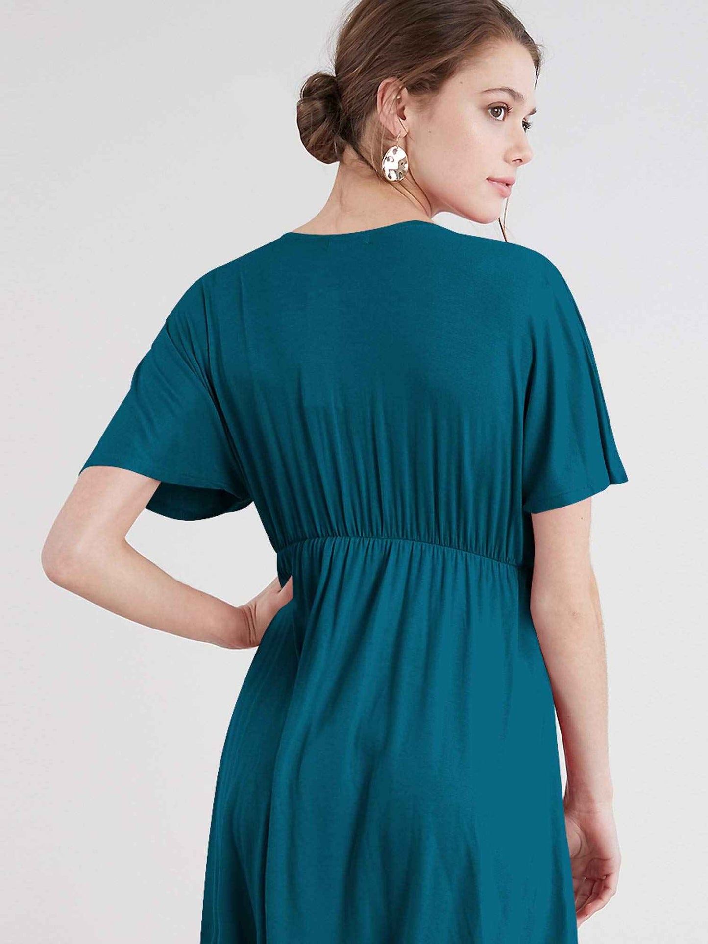 Lock and Love LL WDR 1338 Womens Short Sleeve Kimono Style Deep V-Neck Casual Summer Dress S-3XL Plus Size XXXL Teal