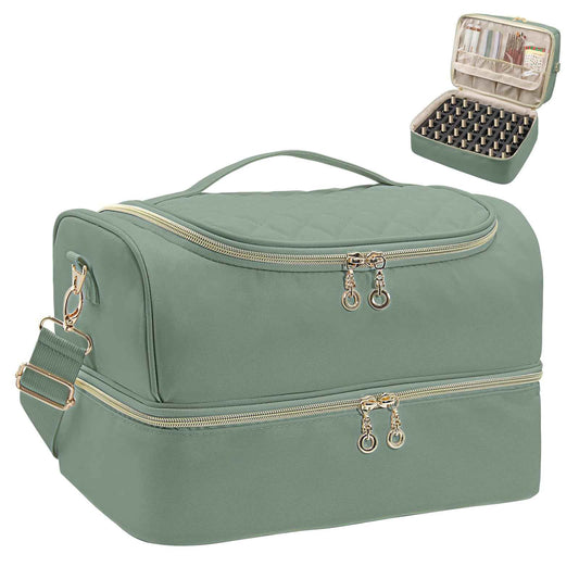 SXS LACONIC Nail Polish Organizer Case,Double Layer Nail Supplies Organizer Bag Storage Box Holds Up to 45 Bottles of Nail Polish and Nail Lamp