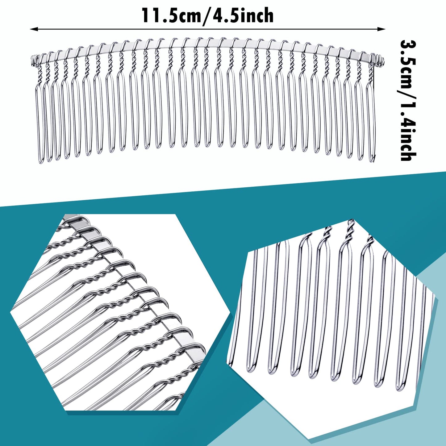 5 Pieces Hair Clip Combs Metal Wire Hair Combs Wire Twist Bridal Wedding Veil Combs (White K,30 Teeth)